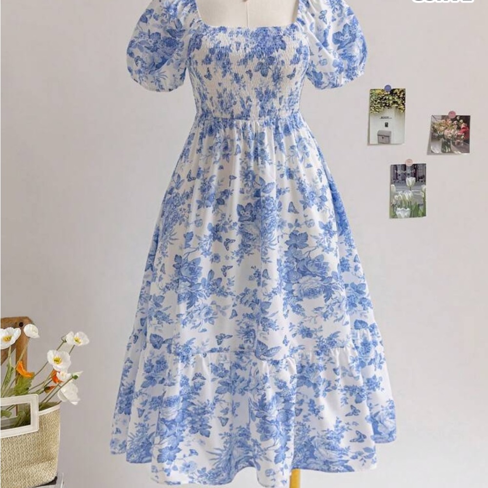 Floral Blue and White Dress